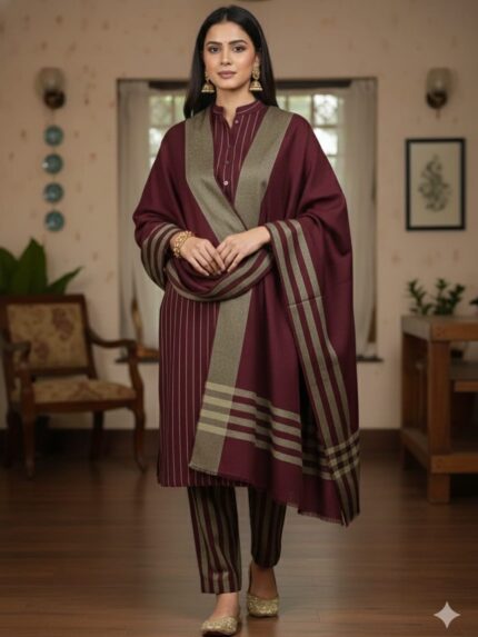 Multani Khaadi Marina Lining Shirt & Trouser & Paired with a Lining Jacquard Marina Khaadi Shawl