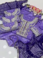 Handmade  Shafon Chunri Marrori Flower 🌺 Gotta Shirt  back Kurta Style.  Seprate Bazo.  With Heavy Border. With 2 shade Shafon Chunri Dupatta 2 pc Dress 👗